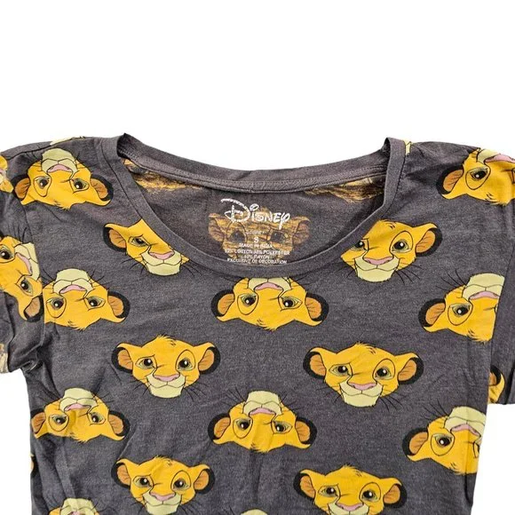 Disney Womens Size S Gray Graphic Tee Lion King Simba Face T-Shirt Casualwear - Picture 3 of 9